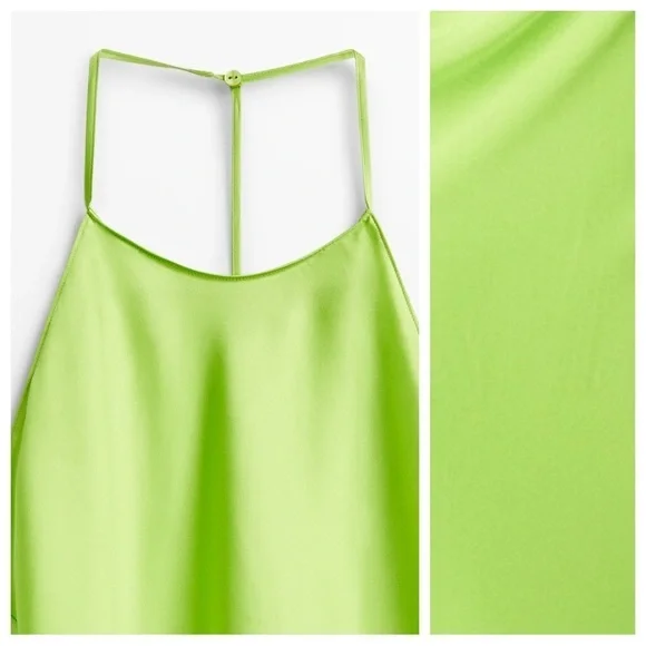 Massimo Dutti Green Satin Effect Halter Midi Dress. Size M. - Picture 4 of 8